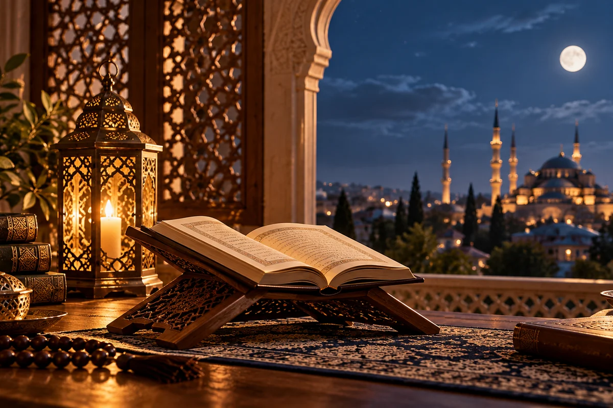 Open journal in a quiet night setting representing dream memory, meaning and personal context